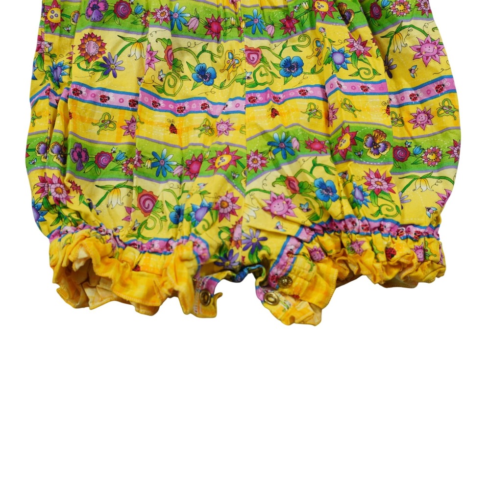 Logan Designs Kids Yellow Floral Ladybug Plaid Cotton Romper Handmade USA 24M - Picture 4 of 7